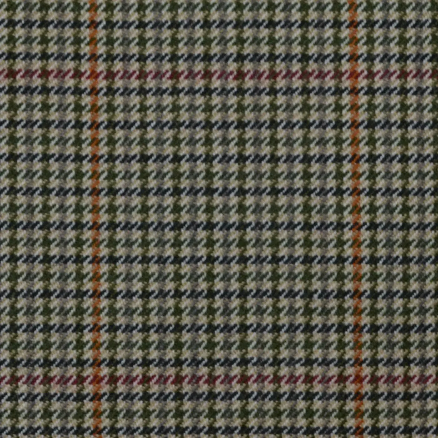 Sage Green and Beige Dogtooth with Red & Orange Window Check All Wool Jacketing