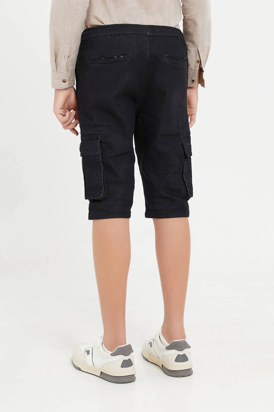 Senior Boys Black Cargo Denim Shorts