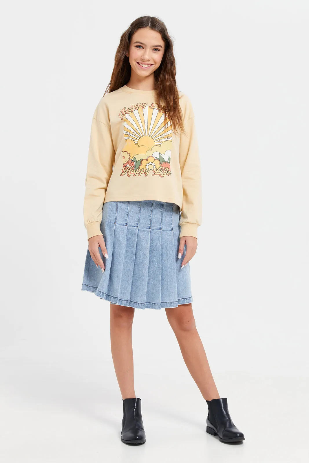 Senior Girls Apricot Printed Sweatshirt