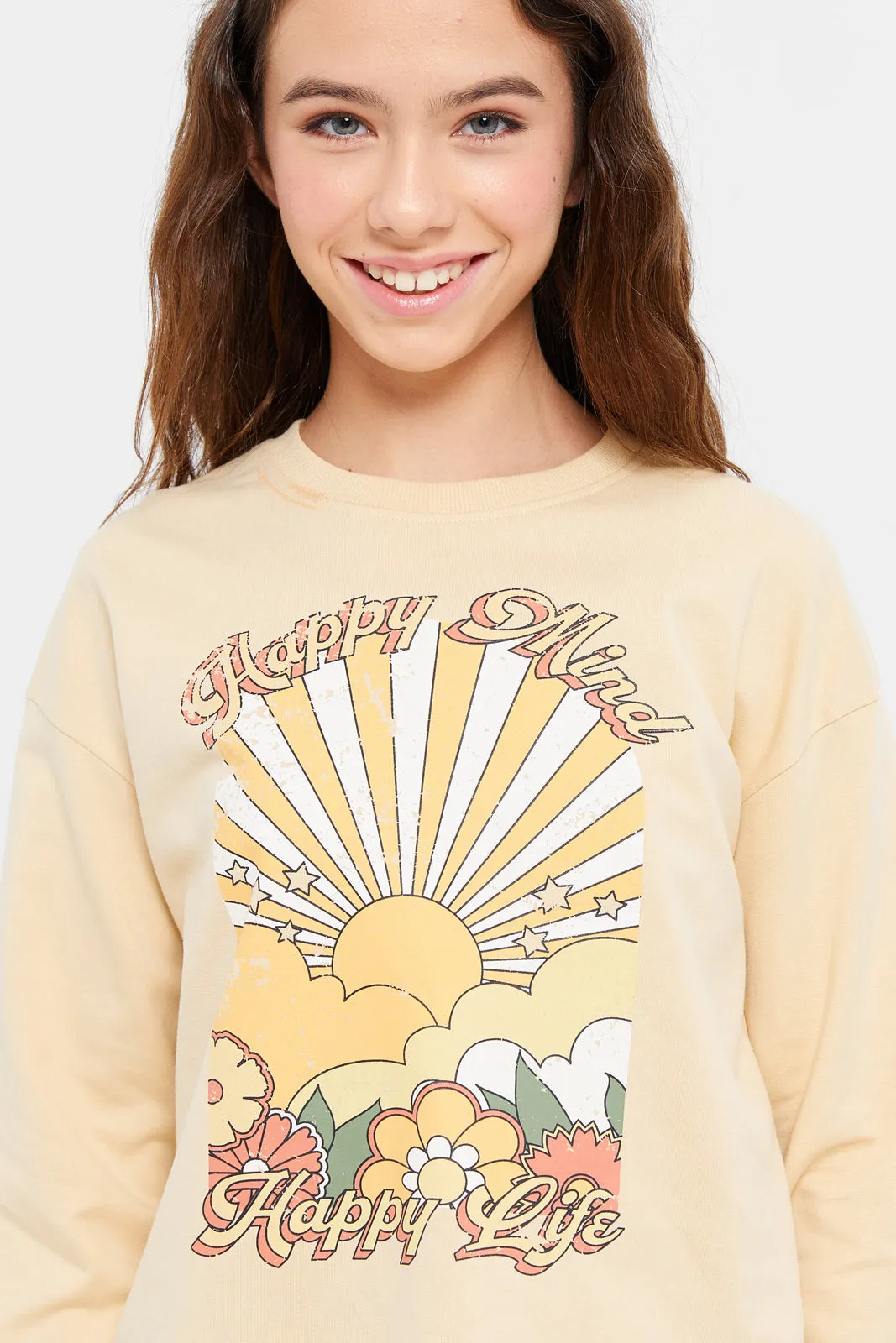 Senior Girls Apricot Printed Sweatshirt