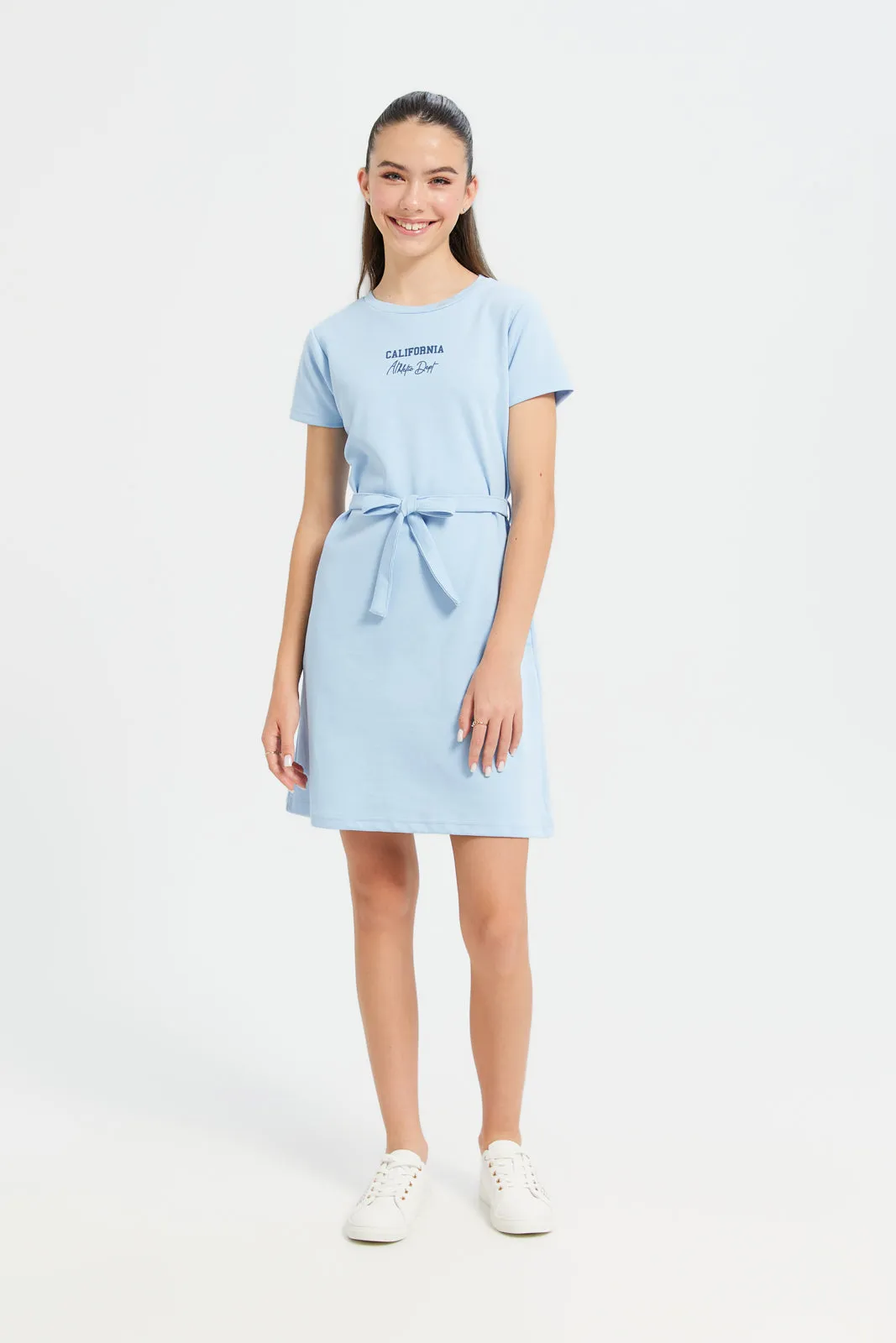 Senior Girls Blue Basic Interlock Dress With Belt