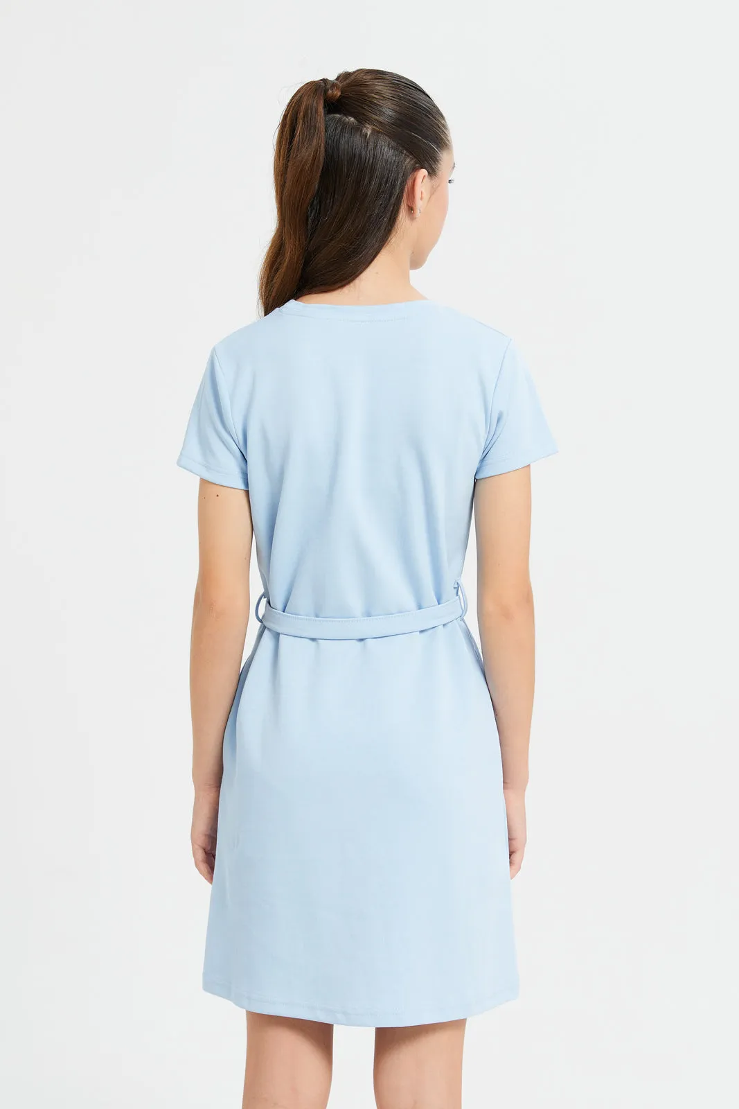 Senior Girls Blue Basic Interlock Dress With Belt