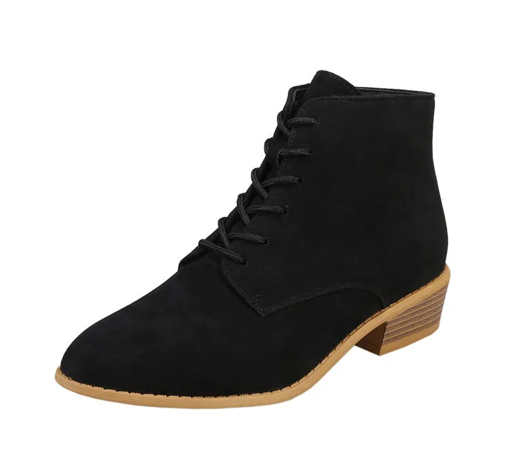 SH266 - Suede Pointed Toe Lace-Up Boots