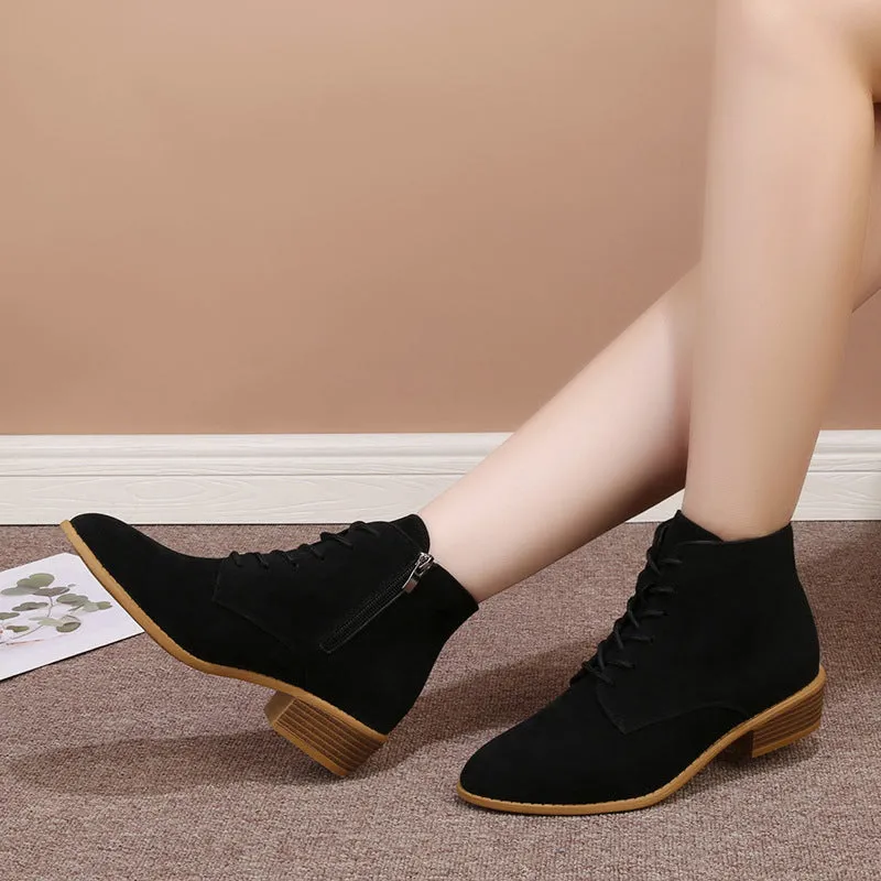 SH266 - Suede Pointed Toe Lace-Up Boots