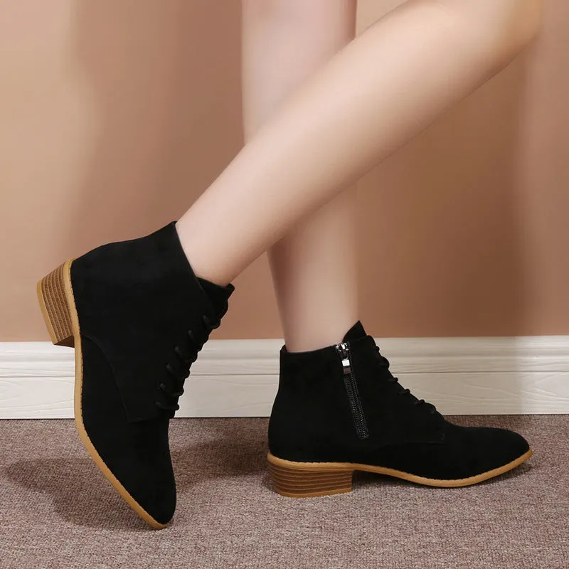 SH266 - Suede Pointed Toe Lace-Up Boots