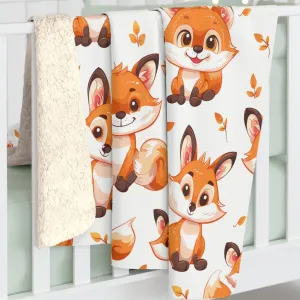 Sherpa Fleece Blanket with Cute Baby Foxes Design, 50×60" Cozy Blanket