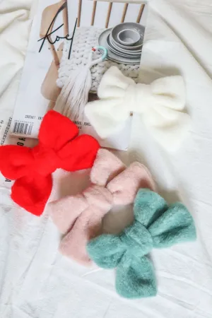 Snow Fleece Fabric Large Oversized Bow Hair Clip (4Colors)