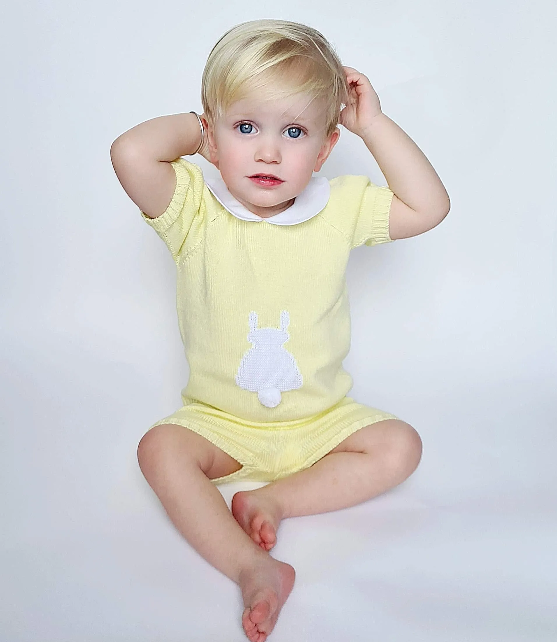 SS21 Aurea Boys Lemon Knitted Bunny Short Set