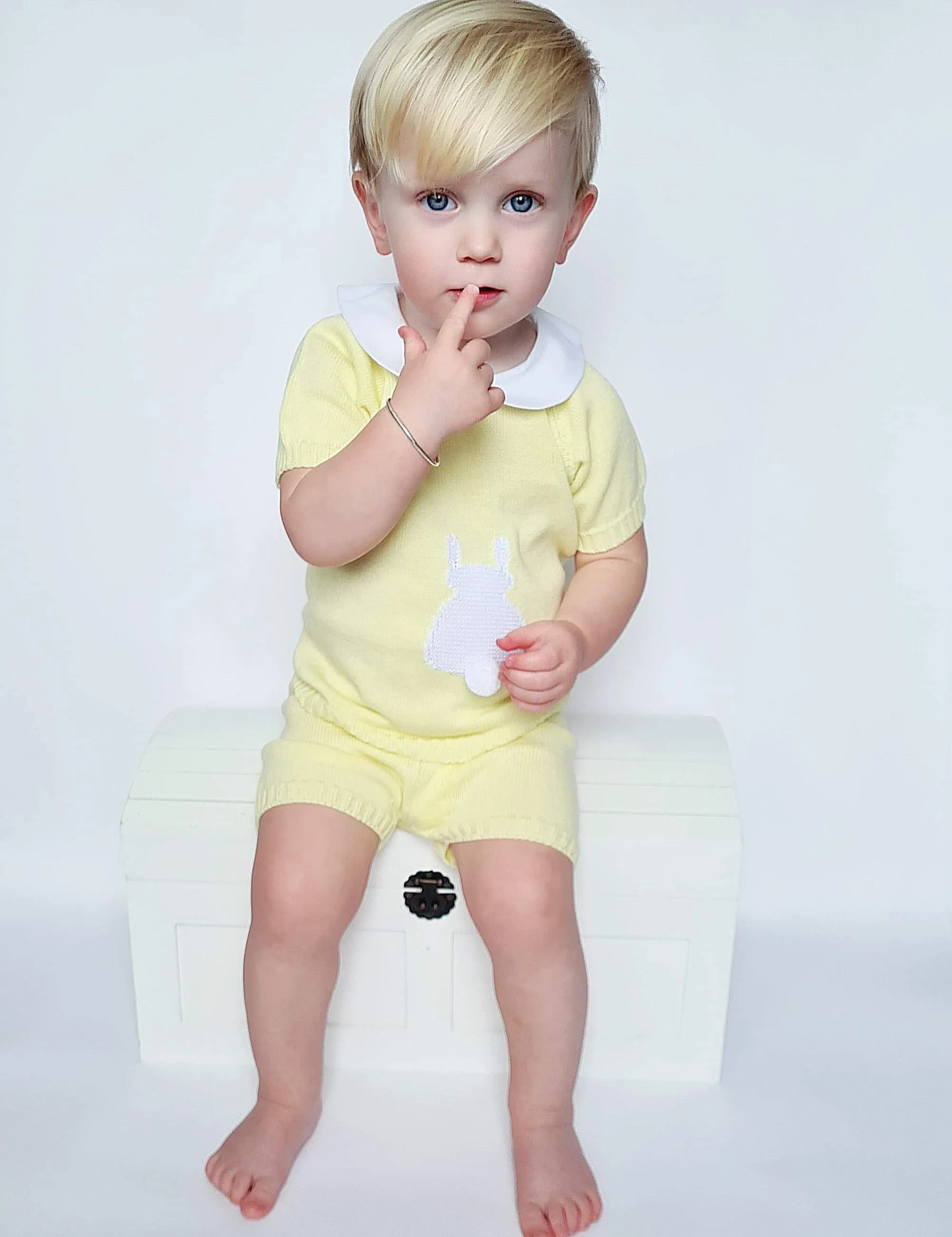 SS21 Aurea Boys Lemon Knitted Bunny Short Set