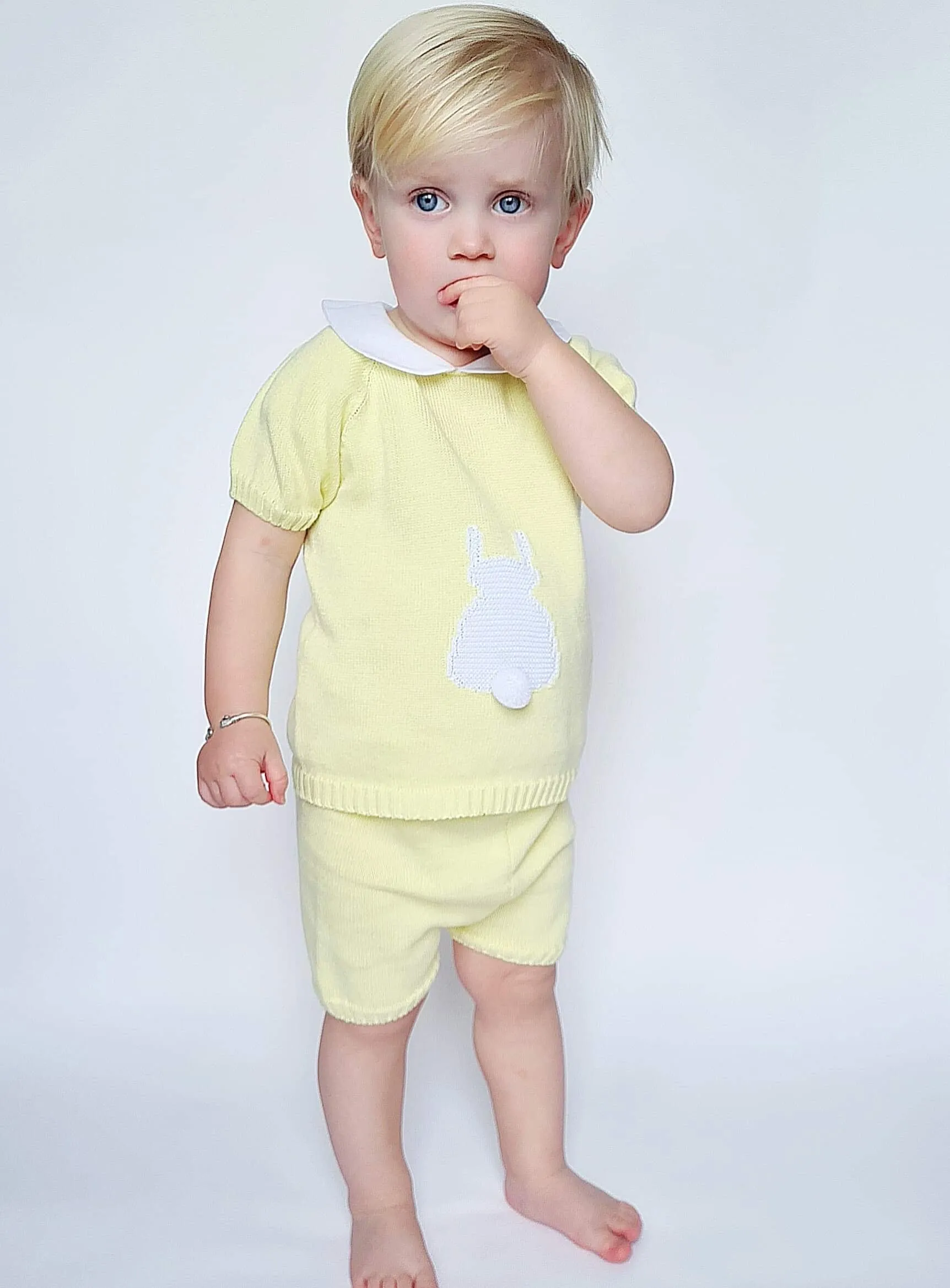 SS21 Aurea Boys Lemon Knitted Bunny Short Set