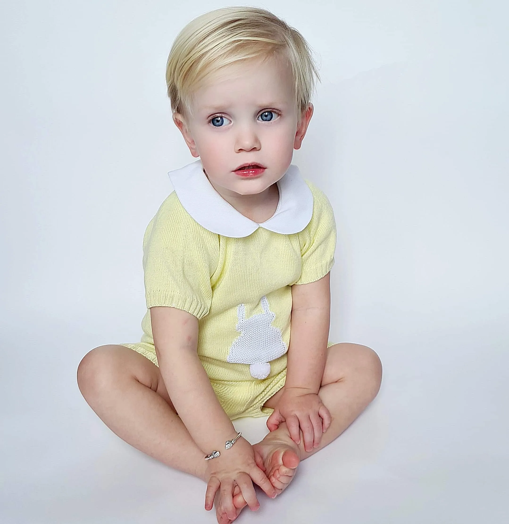 SS21 Aurea Boys Lemon Knitted Bunny Short Set