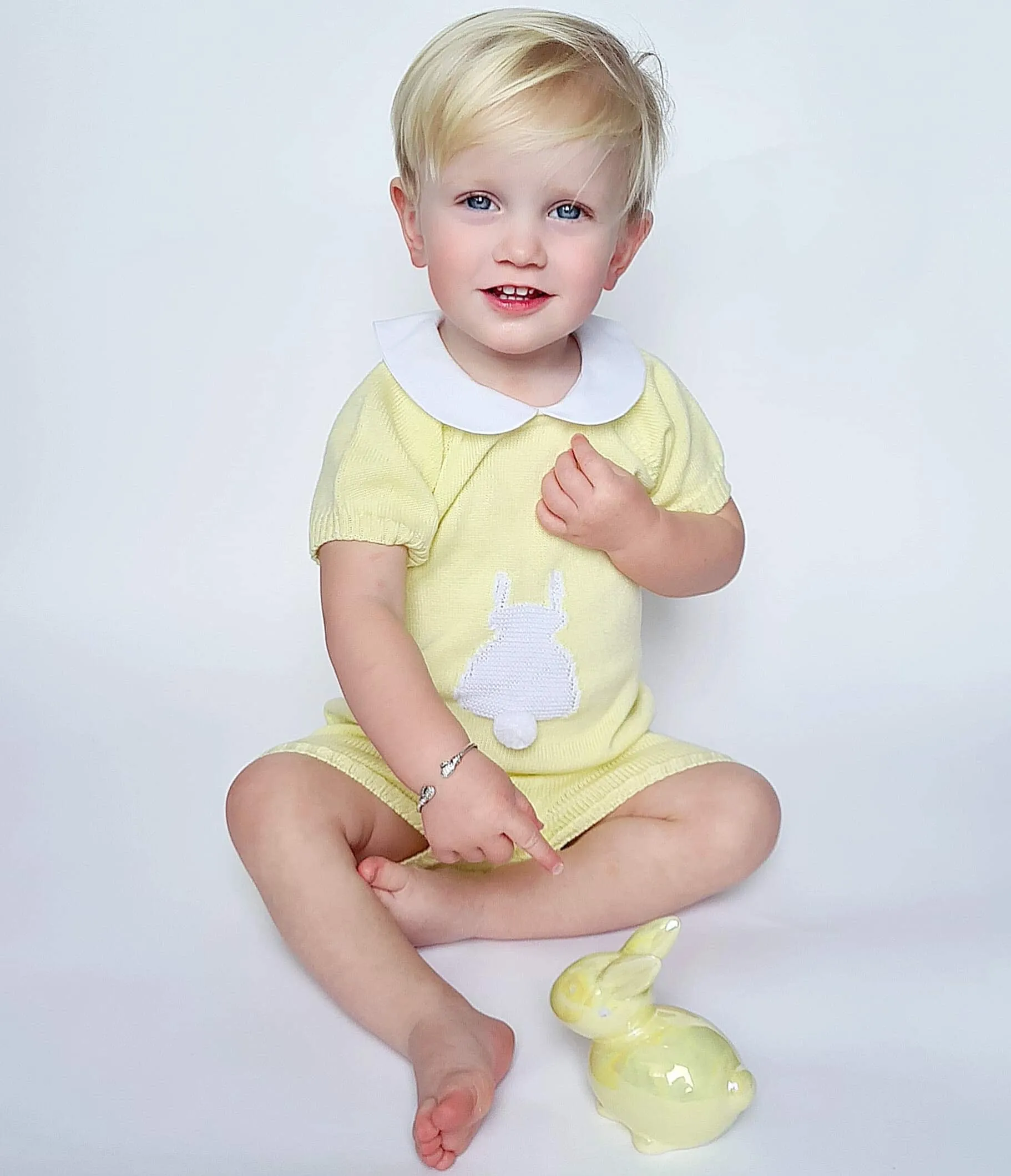 SS21 Aurea Boys Lemon Knitted Bunny Short Set