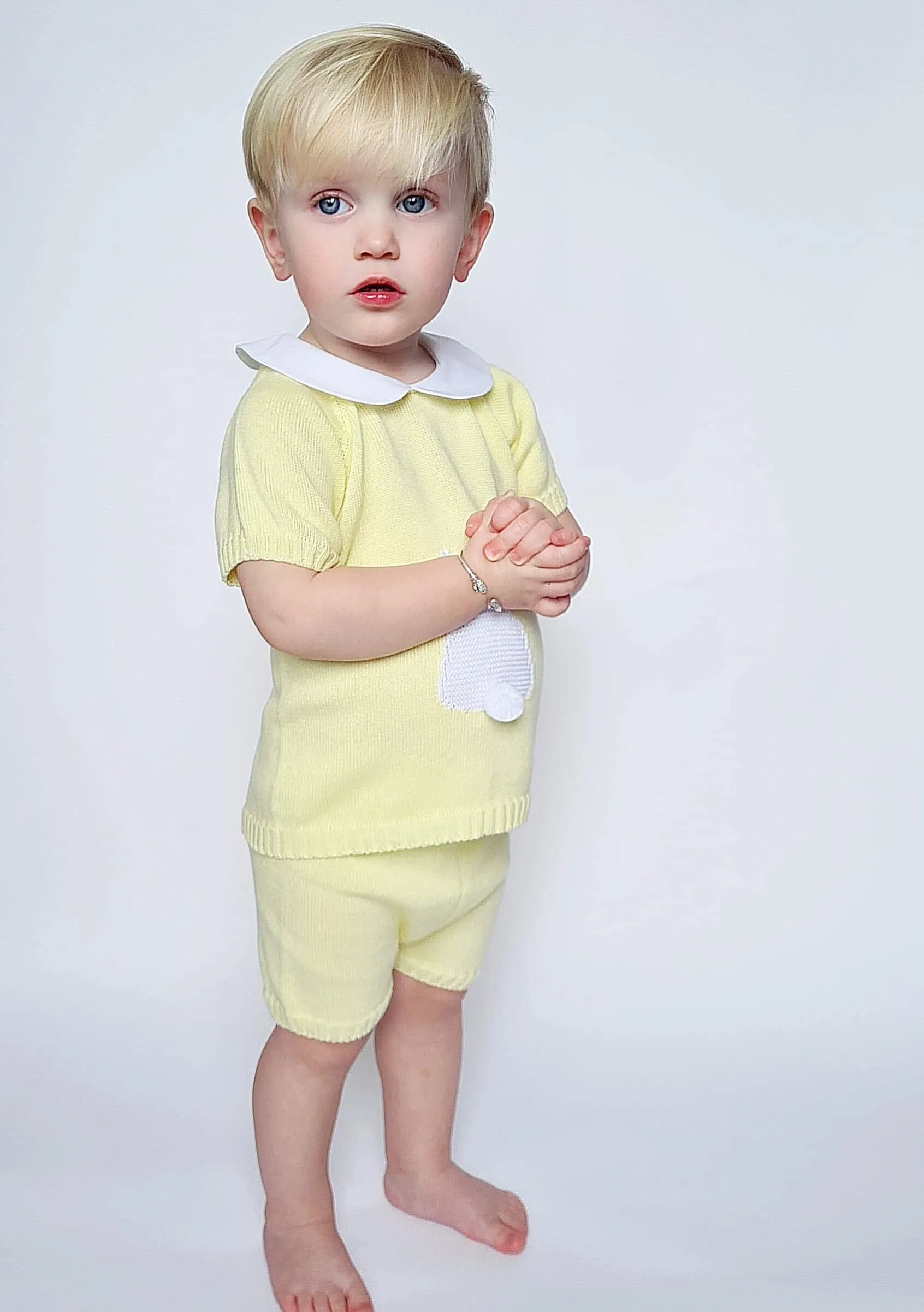 SS21 Aurea Boys Lemon Knitted Bunny Short Set