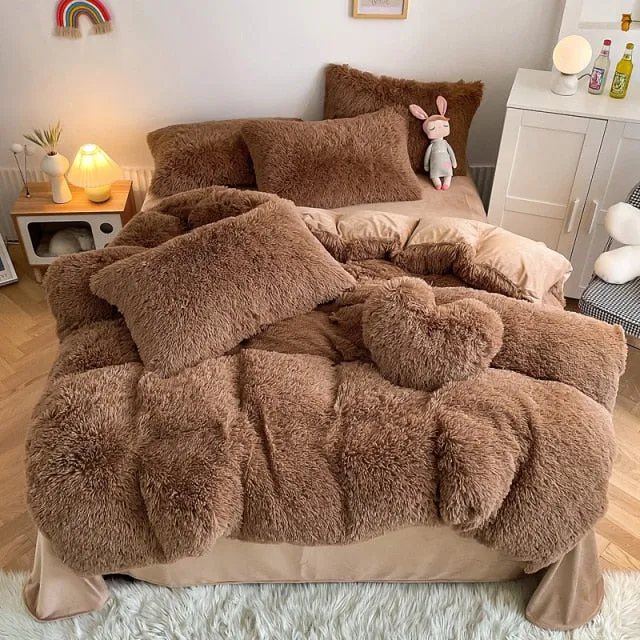 Super Shaggy Coral Fleece Warm Cozy Bedding Cover Set