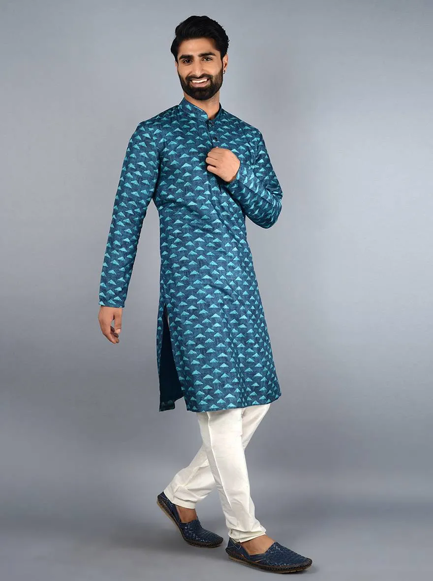 Teal Blue  & Green Kurta Set | TULA