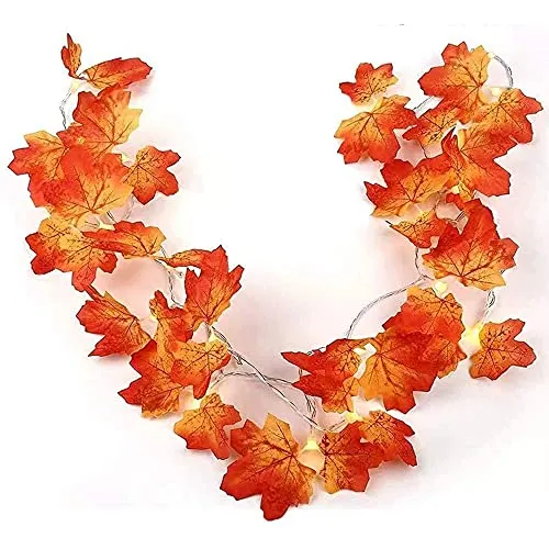 Thanksgiving Decoration Fall Lights - Maple Leaves String Lights - 20 LED 11ft Battery Operated Light - 4 Pack