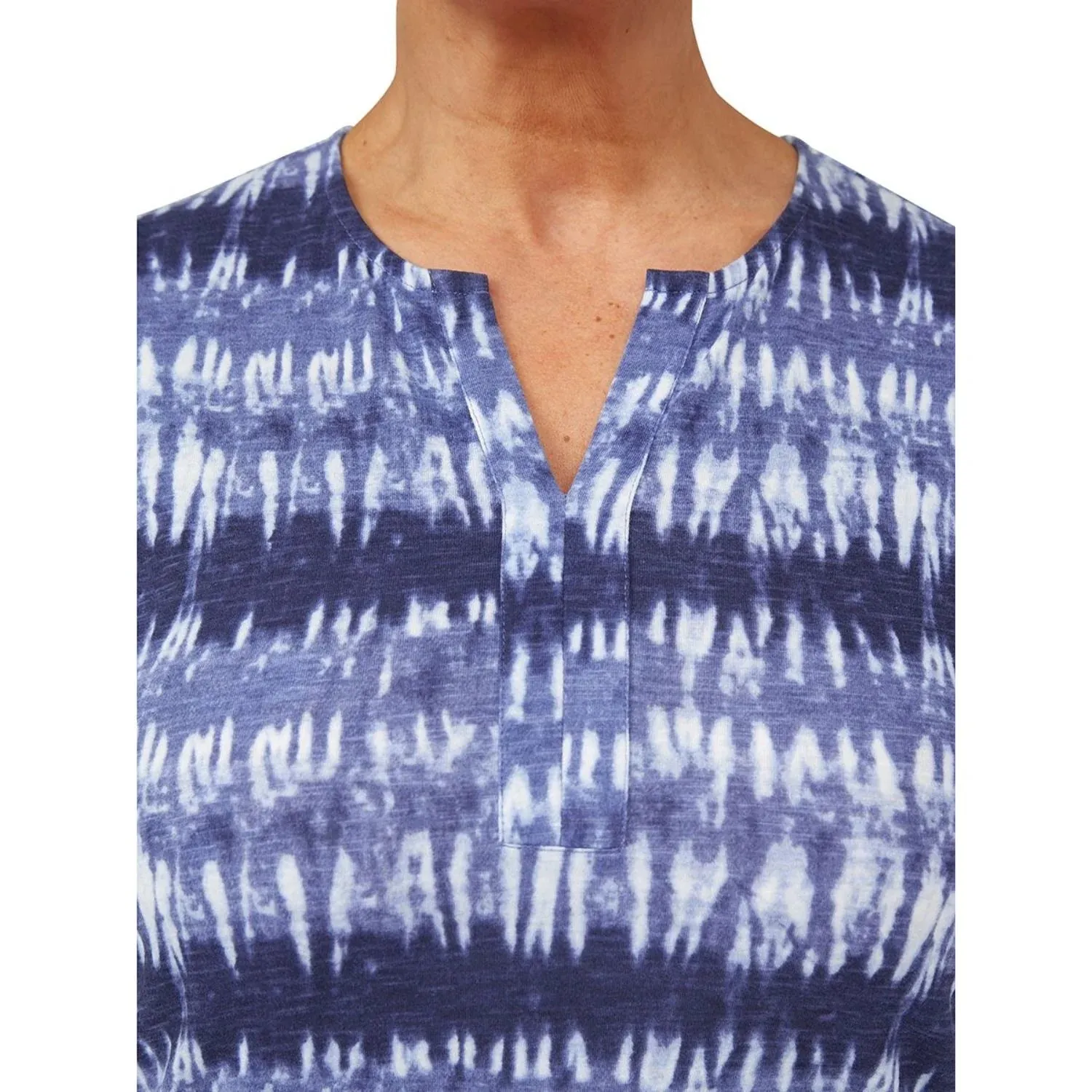 TIGI 14/16 Ikat Print Notch Neckline Top