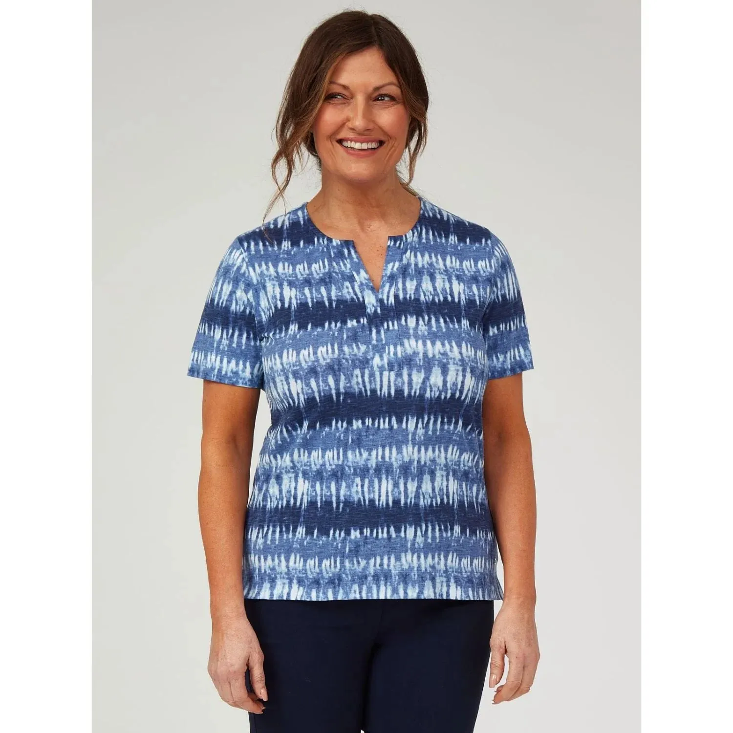 TIGI 14/16 Ikat Print Notch Neckline Top