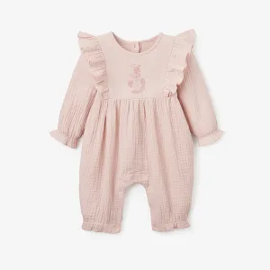 Warm Blush Organic Muslin Baby Jumpsuit