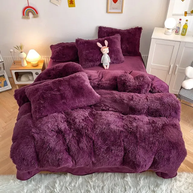 Warm Cozy Super Shaggy Coral Fleece Bedding Cover Set