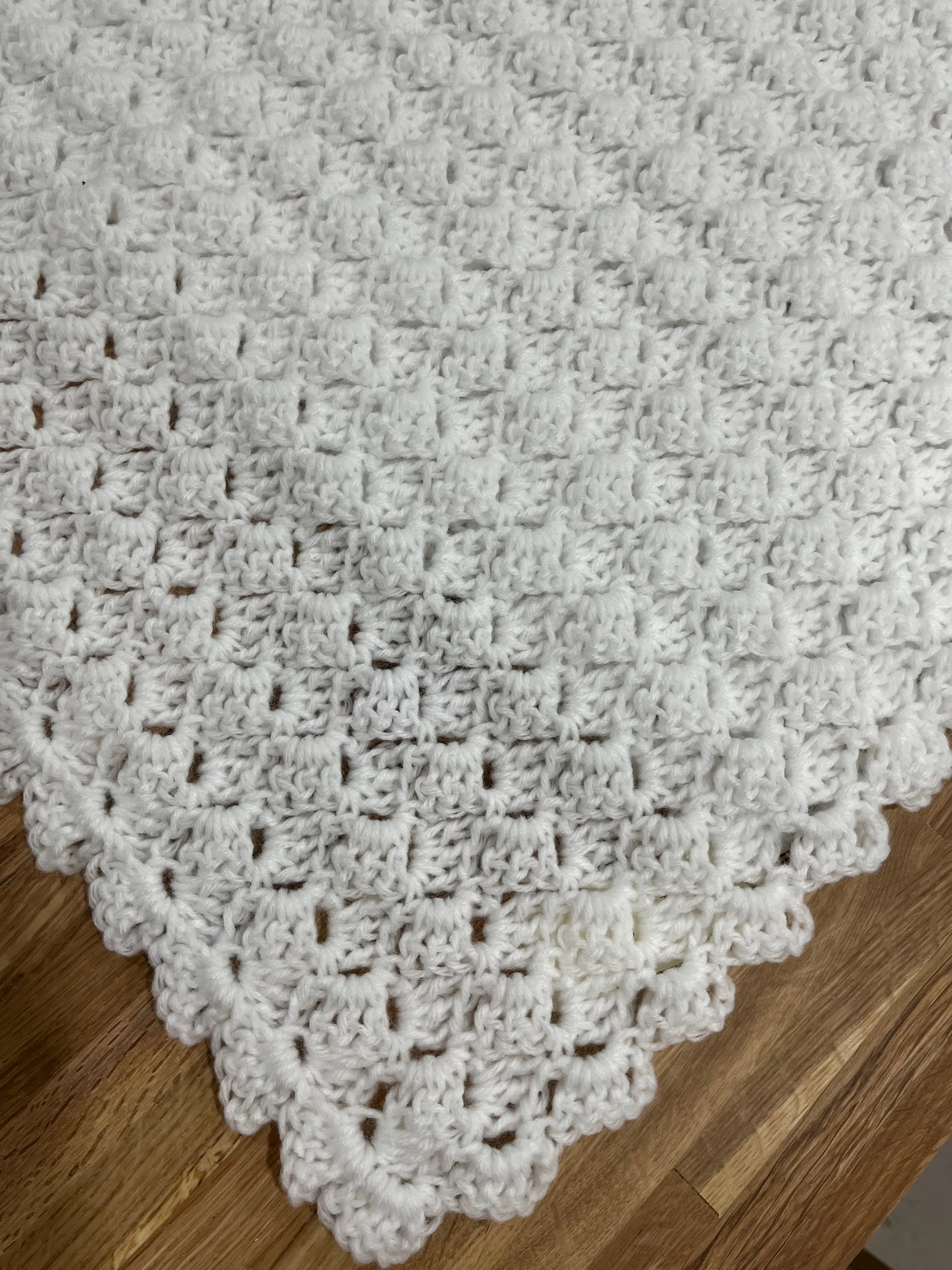 White Acrylic Crochet Baby Blanket