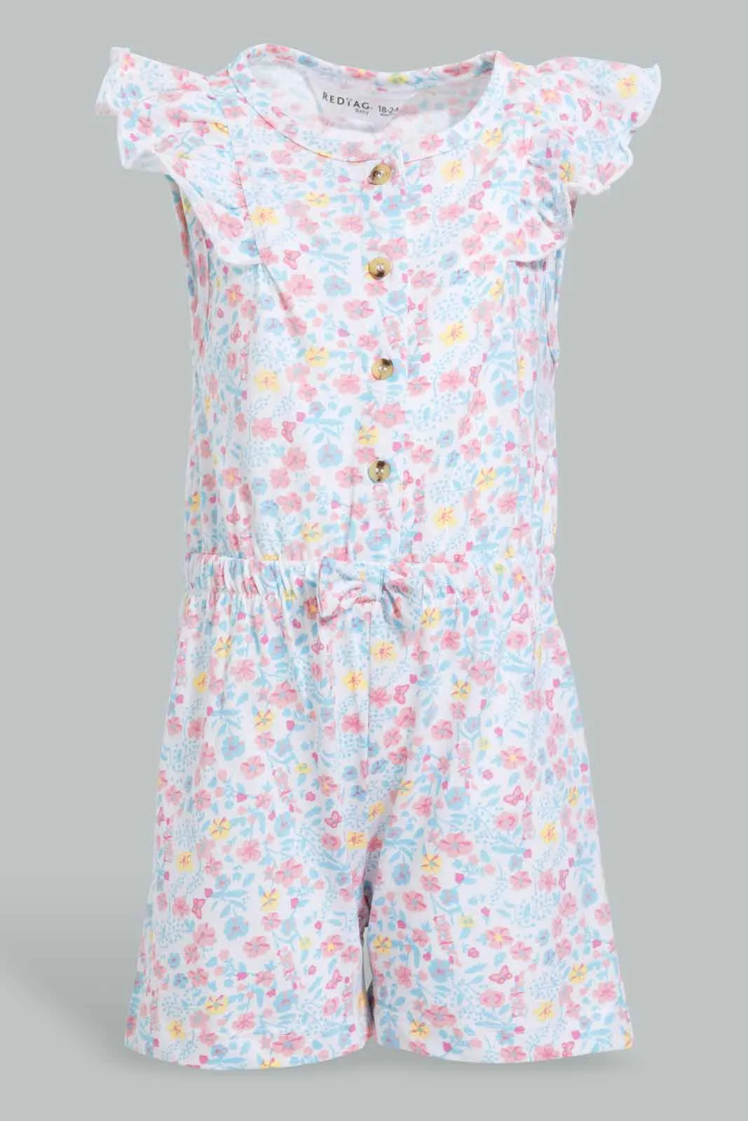 White And Pink Floral Jumpsuit For Baby Girls (2 Piece)