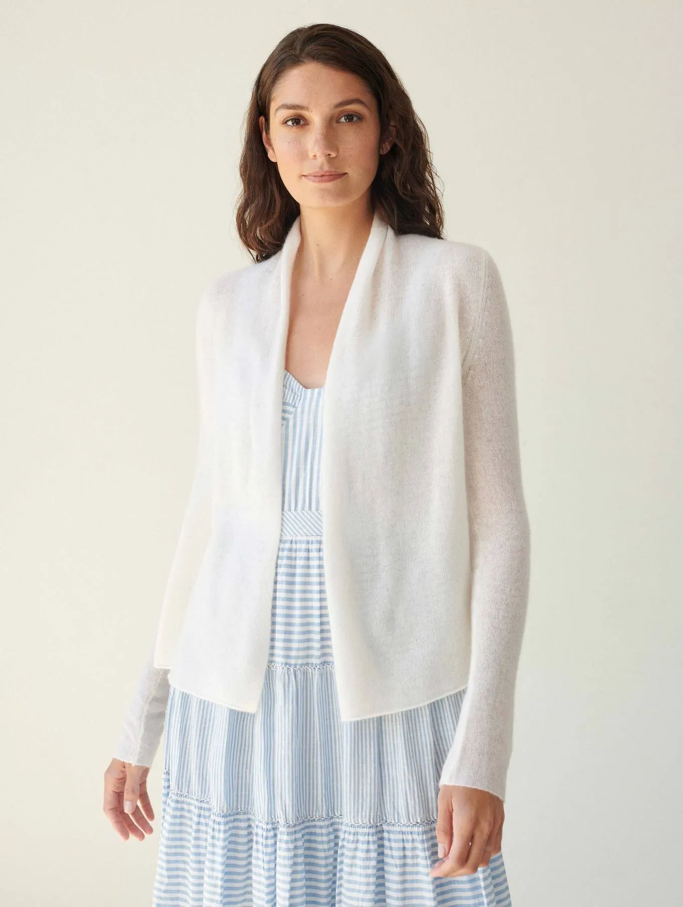 White   Warren - Cashmere Mini Trapeze Cardigan in Soft White