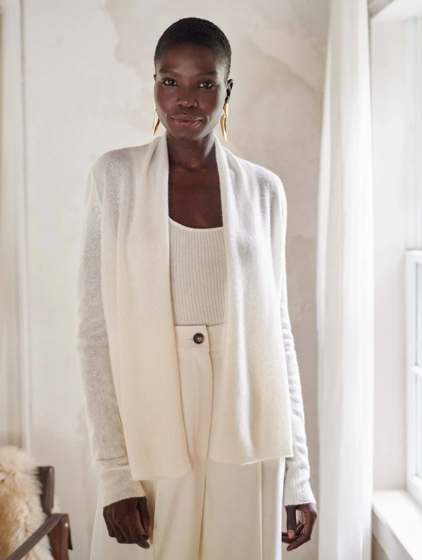 White   Warren - Cashmere Mini Trapeze Cardigan in Soft White