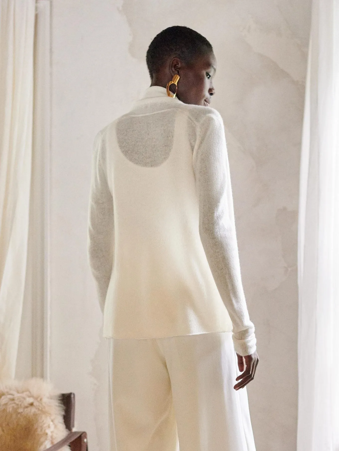 White   Warren - Cashmere Mini Trapeze Cardigan in Soft White