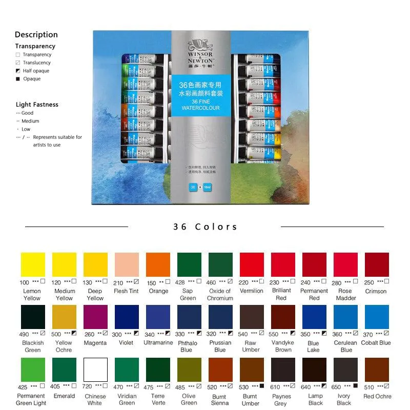 Winsor & Newton Fine Watercolor Paint Set- 0.34 oz (10 ml)