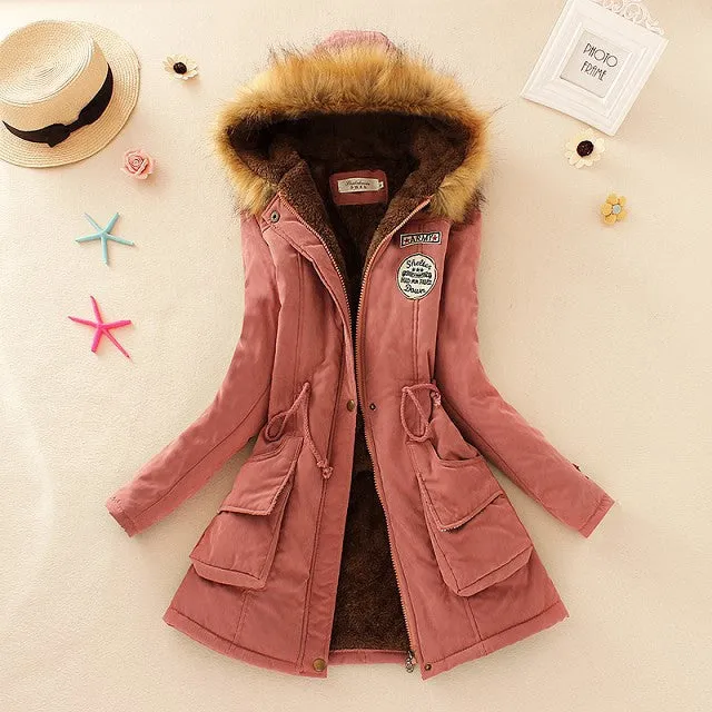 Winter Women Coat 2016 Parka Casual Outwear Military Hooded Coat Woman Clothes Fur Coats manteau femme Winter Jacket Women C001