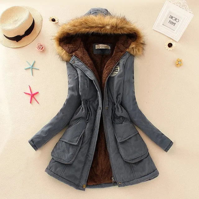 Winter Women Coat 2016 Parka Casual Outwear Military Hooded Coat Woman Clothes Fur Coats manteau femme Winter Jacket Women C001