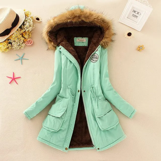 Winter Women Coat 2016 Parka Casual Outwear Military Hooded Coat Woman Clothes Fur Coats manteau femme Winter Jacket Women C001