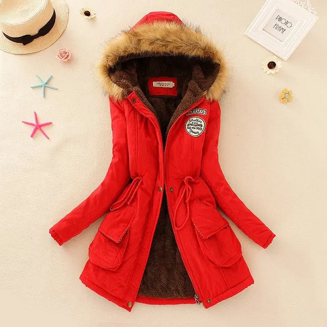 Winter Women Coat 2016 Parka Casual Outwear Military Hooded Coat Woman Clothes Fur Coats manteau femme Winter Jacket Women C001