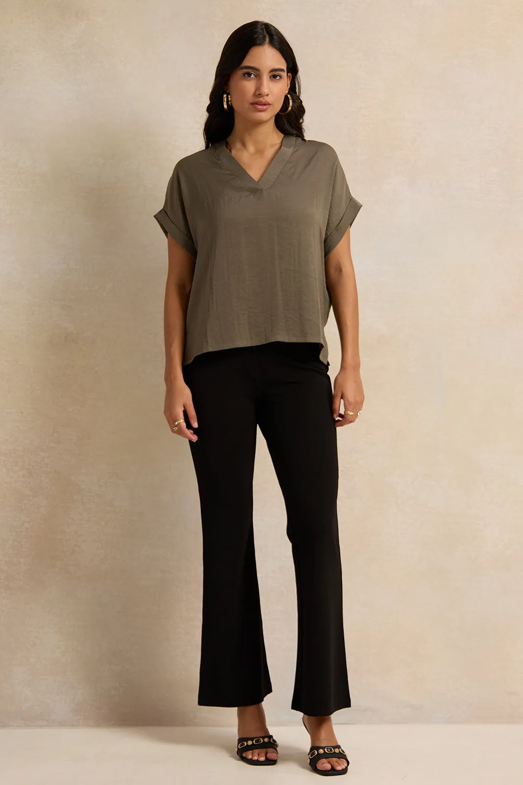 Women Charcoal V Neck Top