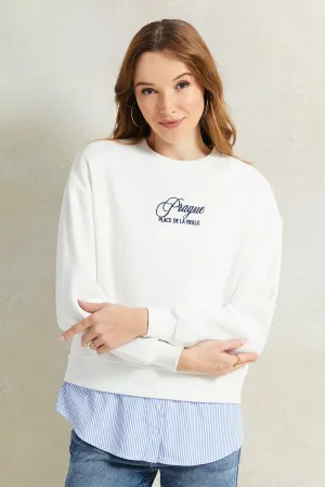 Women Ivory Printed Twofer Sweatshirt