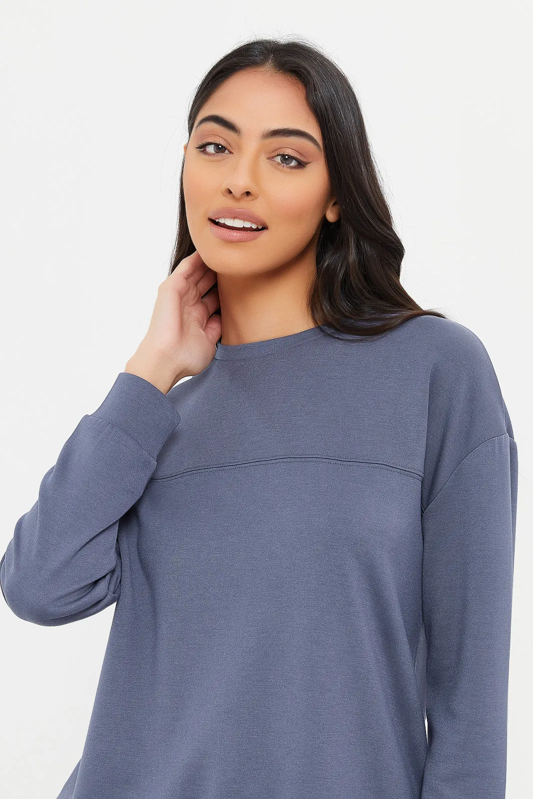 Women Navy Drop Shoulder Sweatshirt