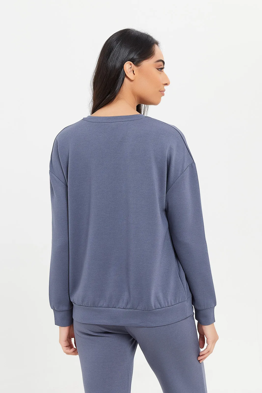 Women Navy Drop Shoulder Sweatshirt