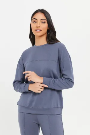 Women Navy Drop Shoulder Sweatshirt