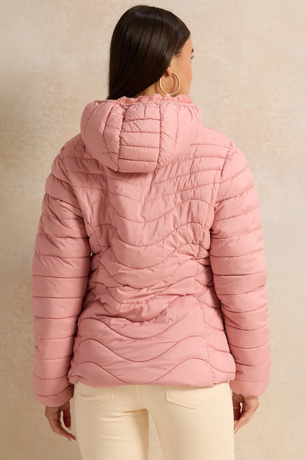 Women Pink Hooded Puffer Jacket