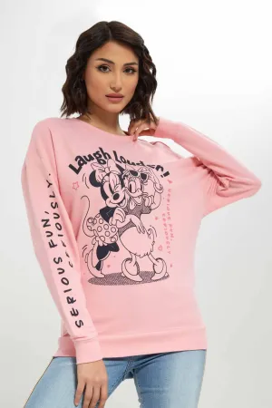 Women Pink Minnie Mouse And Daisy Print Sweatshirt