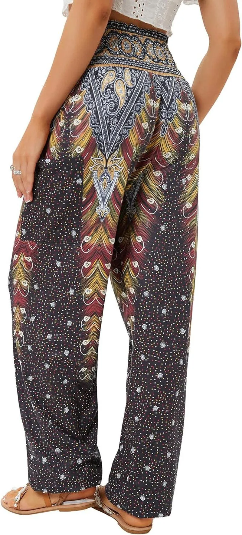 Women'S Harem Pants, High Waist Yoga Boho Trousers with Pockets