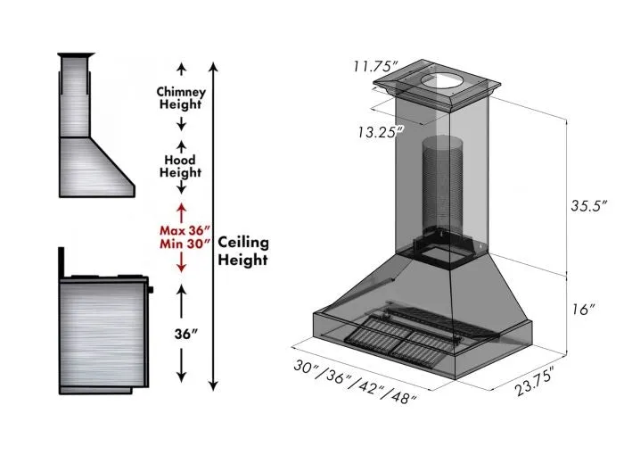 ZLINE 30" DuraSnow Stainless Steel Range Hood with Black Matte Shell (8654SNX-BLM-30)